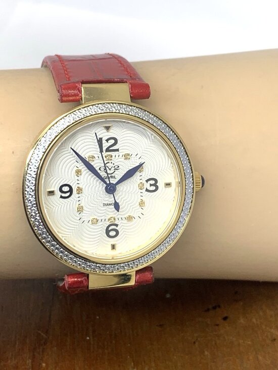 GV2 by Gevril Women\'s Watch 14201-2 Swiss Quartz Gold Red Leather Strap 36mm main image 7